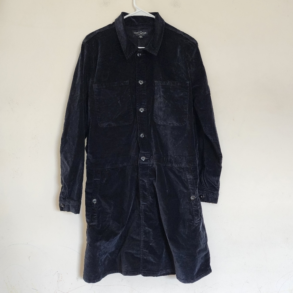 Lucky Brand Long Sleeve Button Up Black Workwear Velvet Dress size XL